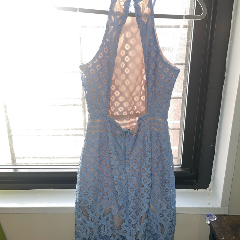 Lulu's Blue Halter Sheath Dress for Weddings - Picture 4 of 8
